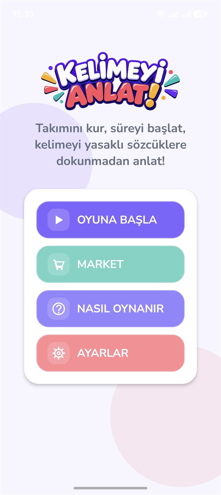 Tabu: Kelimeyi Anlat! main menu
